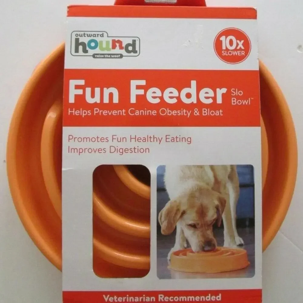 New Outward Hound Fun Feeder Slo Bowl-Holds 4 Cups-Orange-Dogs Eat 10x Slower